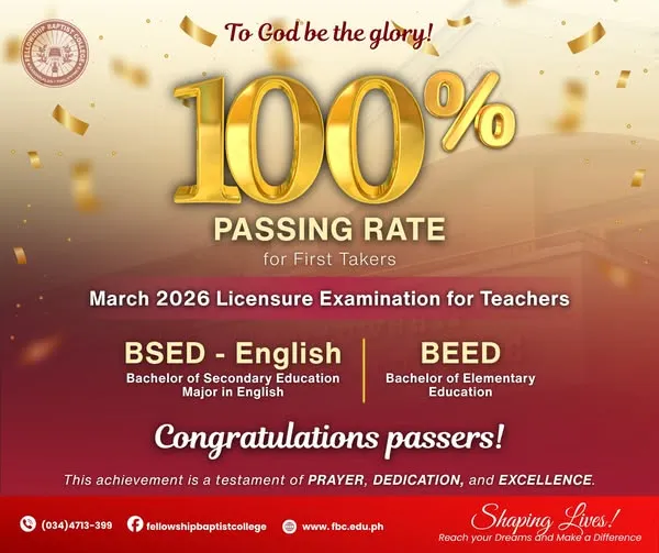 Licensure Examination for Teachers  first takers, a 100% Passing Rate