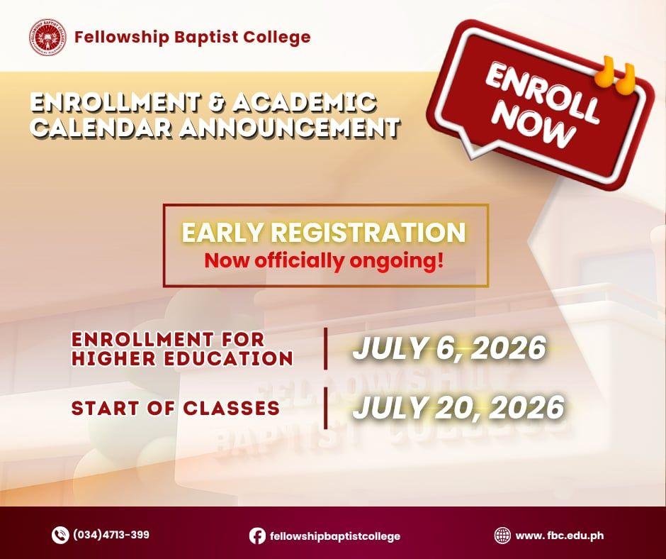 ENROLLMENT & ACADEMIC CALENDAR ANNOUNCEMENT 